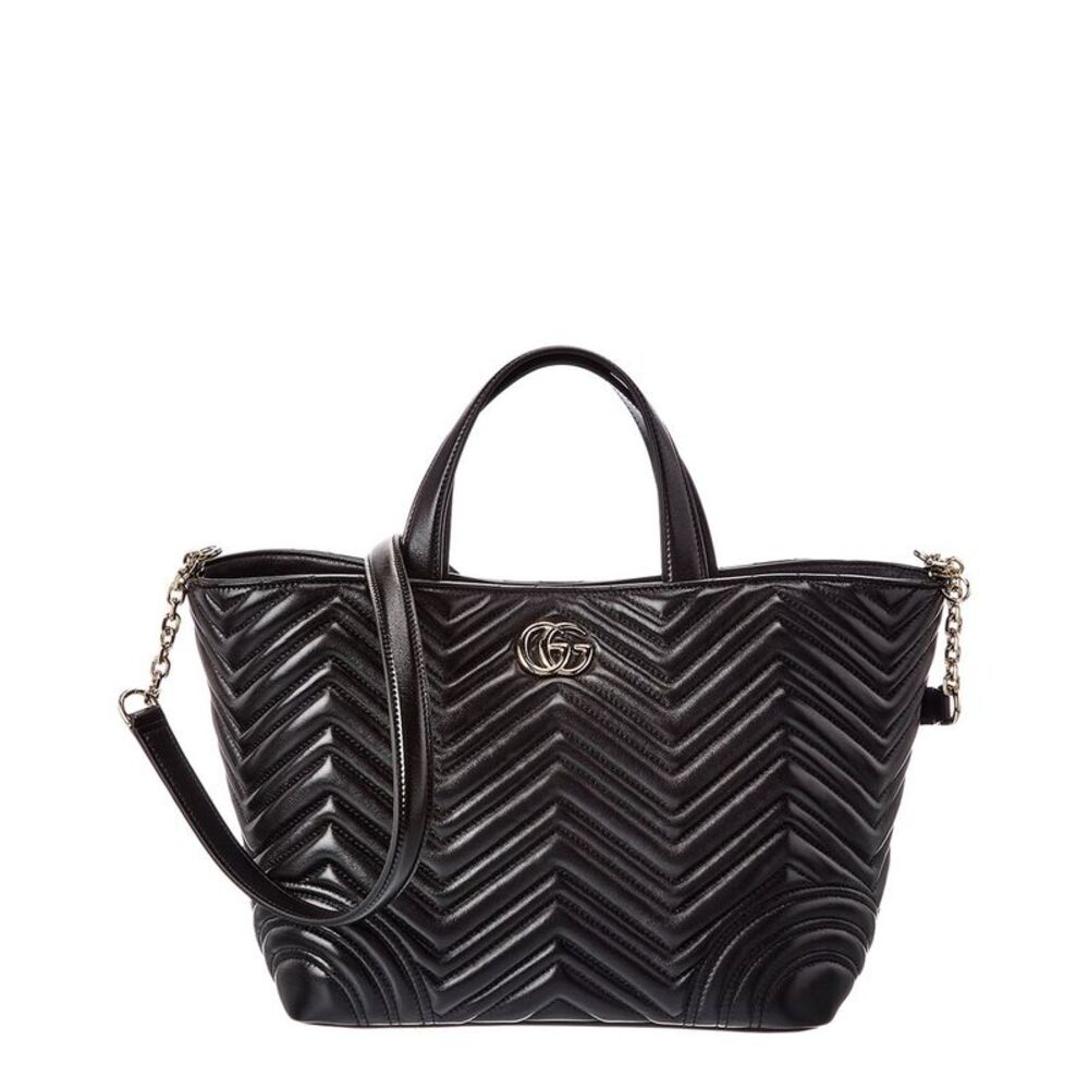 Gucci Gg Marmont Medium Leather Tote, Black